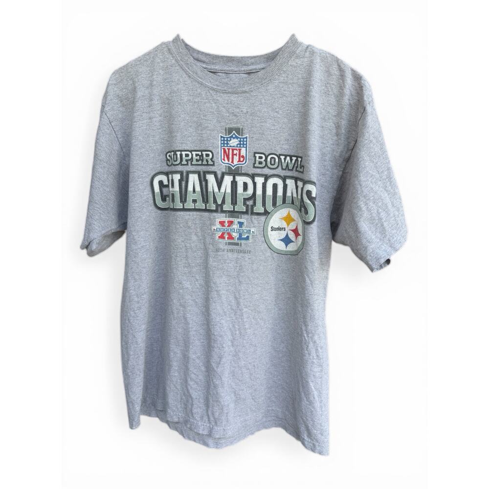 Reebok Pittsburgh Steelers Super Bowl XL Champions T-Shirt Mens Large Gray